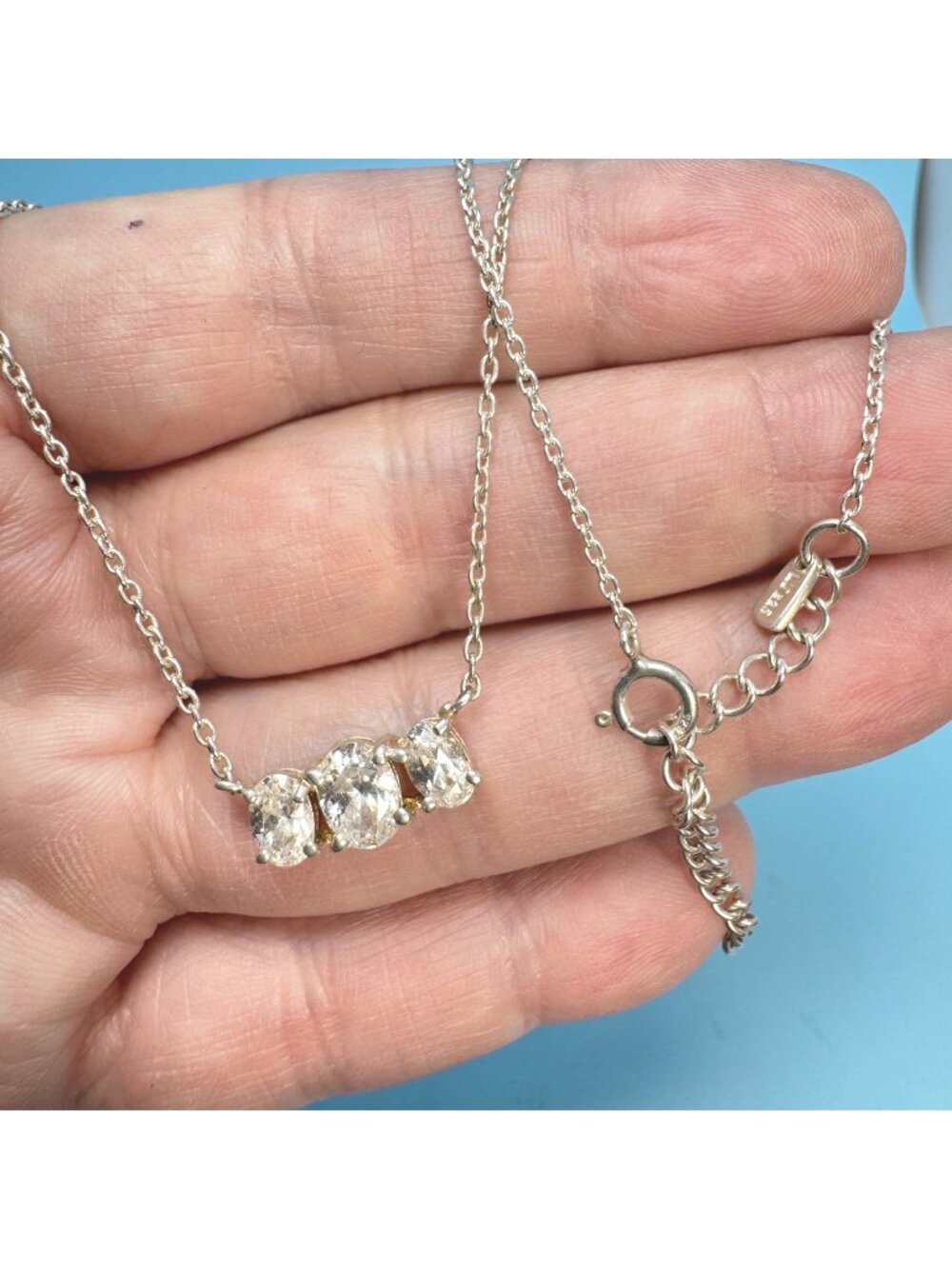 Cubic Zirconia Oval Cut Sterling Silver 925 Pendant Necklace Adjustable Length